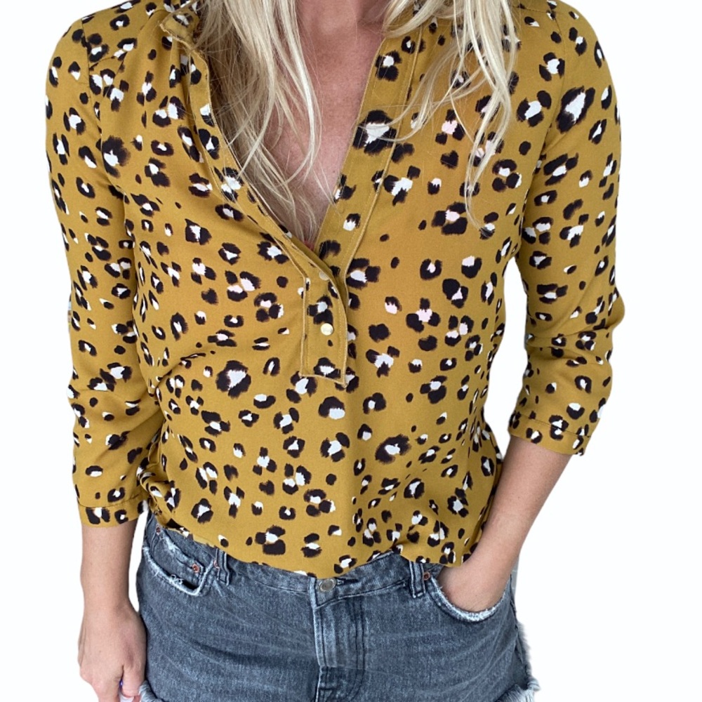 ZARA: Yellow Leopard Print Blouse